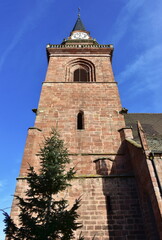 Obraz premium church and bulwark in french village Hunawihr,France