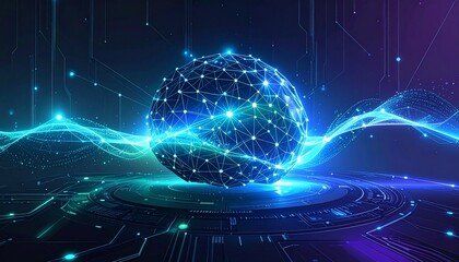 Obraz premium Abstract AI Neural Network Background with Glowing Data Connections and Futuristic Machine Learning Technology Visualization