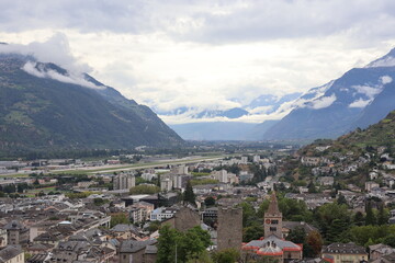 Obraz premium panoramic view of the town of Sion in Switzerland