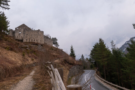 Ruins of Fort Predel in alpine mountain landscape on historic border in Slovenia