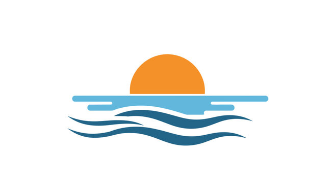 Vector sunset over ocean waves icon