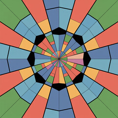 Fototapeta premium Vibrant geometric kaleidoscope pattern with bold colors and radial symmetry