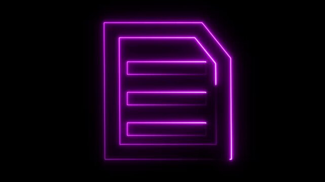Neon Word document Technology Concept with document symbol as a neon light. neon document sign on black background.