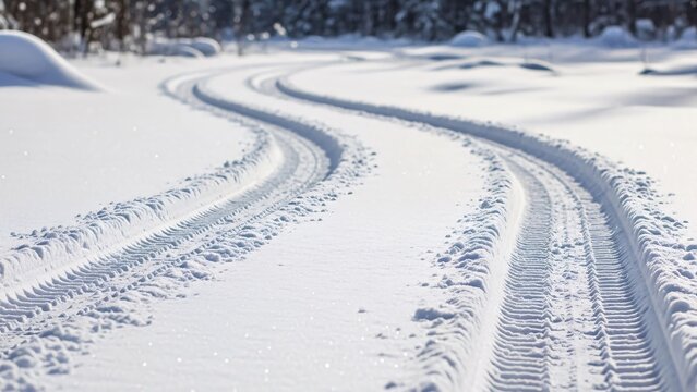 Snowy path with tire tracks