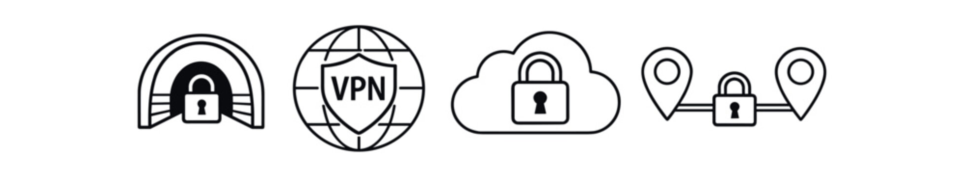 Lock and globe outline, vpn security symbol flat vector icon
