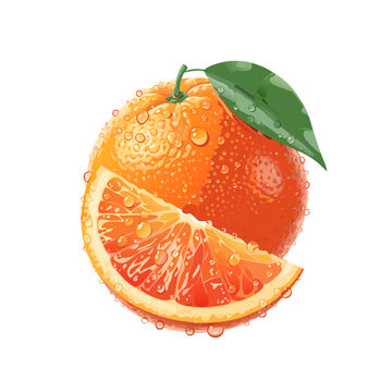 Hyper Realistic Fresh Orange Fruit with Juicy Slices and Water Droplets