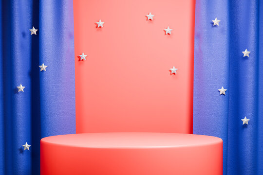 Patriotic 3D podium with USA flag theme