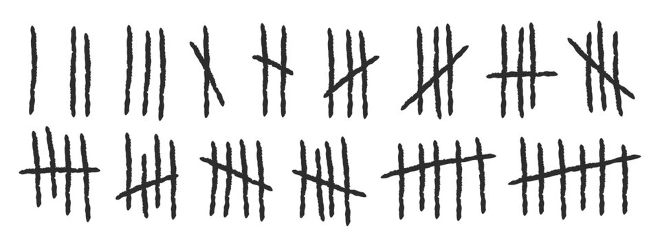 Set of hand-drawn tally marks in a rough, grunge style