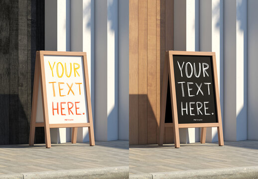 Wooden A Frame chalkboard Mockup on the street