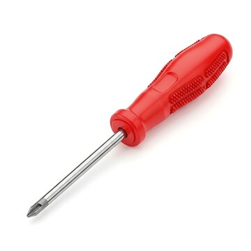 Studio shot of a red Phillips screwdriver with a textured handle for improved torque isolated on clean white.