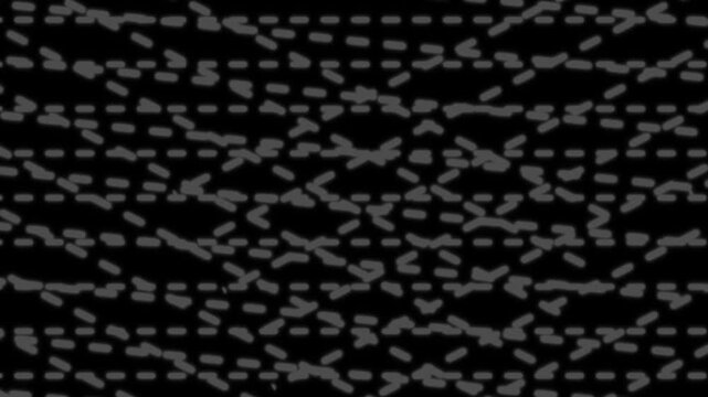 Minimalist black and white background with moving grey dashes and digital noise seamless VJ loop