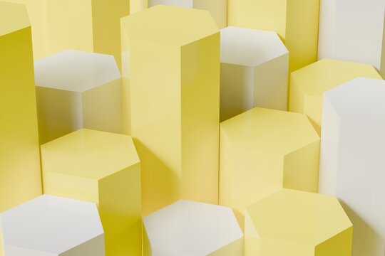 3d yellow hexagon podium texture. geometric concept. abstract background stage platform showcase for product display. advertising for skincare. 3d render.