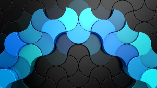 Geometric Shapes Form a Wave. Abstract motion, two color, 3d rendering, 4k resolution
