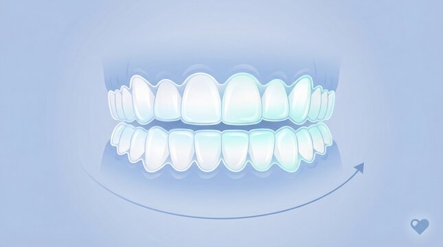 Teeth with transparent orthodontic aligners on blue background. Minimalist design for dental care and smile correction. Use for dentistry websites, medical articles, or health brochures.