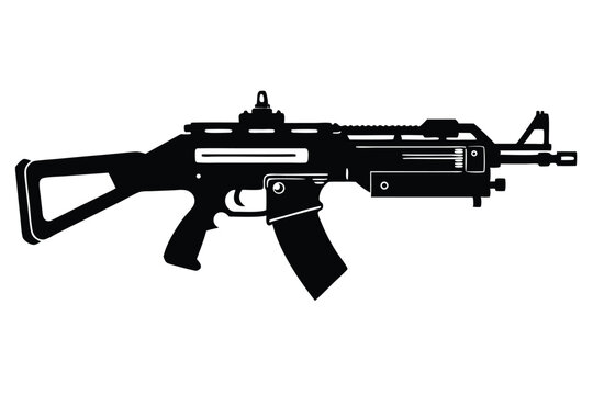machine gun silhouette line art vector illustration