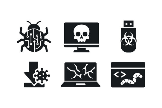 Bug skull usb, malware threat symbol flat vector icon
