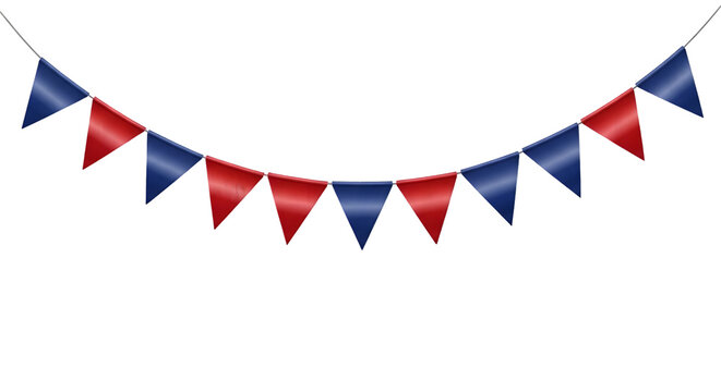 Colorful red and blue triangular pennant banner isolated on transparent background