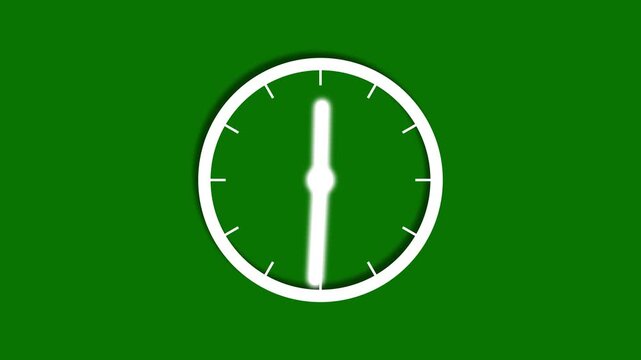 Time lapse of spinning clock animation in 12 Hour. Minimalist clock animation on green screen background. Analog clock time concept.