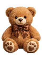 Fototapeta premium Cute Fluffy Brown Teddy Bear with Satin Bow and Heart Paw Pads Isolated