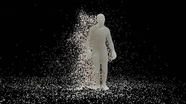 Character Milk splash in slow motion. 3D animation of white and brown liquid cream drops splash isolated on brown. Alpha matte included for compositing. 4K bright white and dark design element