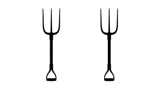 Two black pitchforks displayed against a plain white background