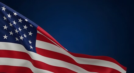 Waving american flag against a dark blue sky