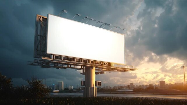 Large outdoor advertising billboard mockup in urban environment, empty display ready for custom design, clean perspective template for branding, marketing and creative projects, realistic street scene