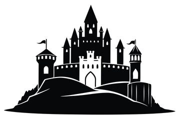 Obraz premium irish castle silhouette line art vector illustration