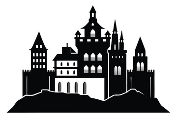 Obraz premium irish castle silhouette line art vector illustration