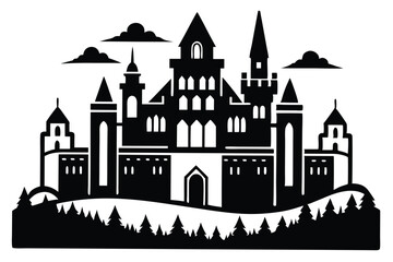 Obraz premium irish castle silhouette line art vector illustration