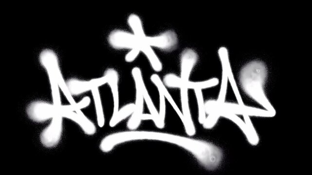 Graffiti tag animation 4K writing ATLANTA in white on black background. Bold urban street art style with dynamic handstyle and spray paint motion effect.
