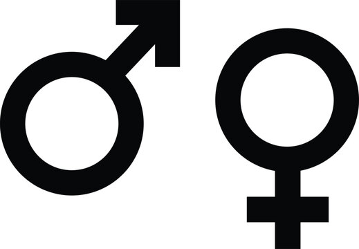 Black male and female gender symbols side by side on white background male symbol female symbol