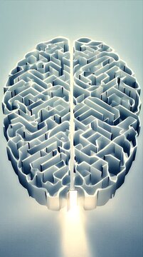Slow zoom out of a brain maze with light at the door and no people