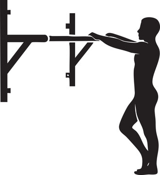 Silhouette of a man performing a pull up exercise on a wall mounted bar