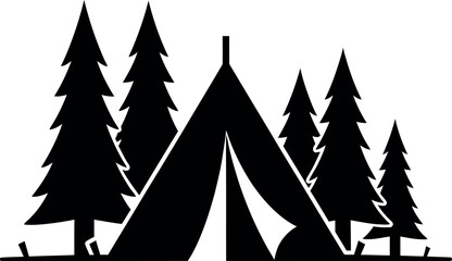 Obraz premium Black tent among pine trees camping