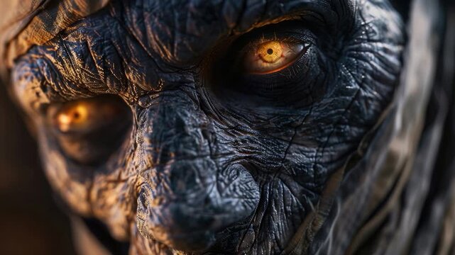 Video A person's face with an elephant's eye in close-up, possibly for artistic or scientific purposes