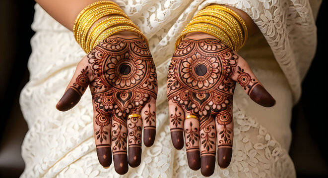 henna on hands of indian bride