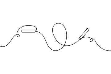 Fototapeta premium Jump rope icon continuous one line drawing on white background minimalist home workout fitness equipment symbol outline vector illustration