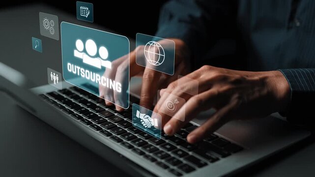 Outsourcing concept showing collaboration, delegation, global workforce, productivity, and task management through remote teams and external service providers Marrow
