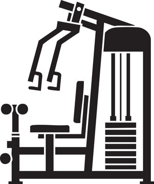 Black and white illustration of a seated chest press exercise machine