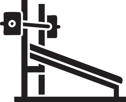 Simple black icon depicting a kick drum pedal used in drum kits