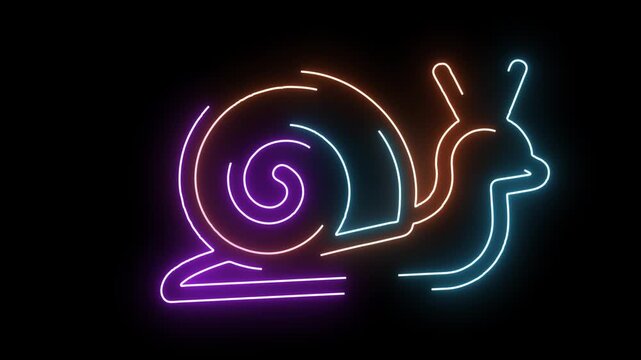 Neon Snail Silhouette Glowing Against Black Background light