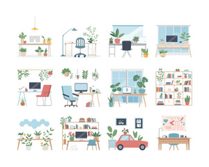 Fototapeta premium chair and table. Set of isometric furniture in various styles. flat design style minimal vector illustration.
