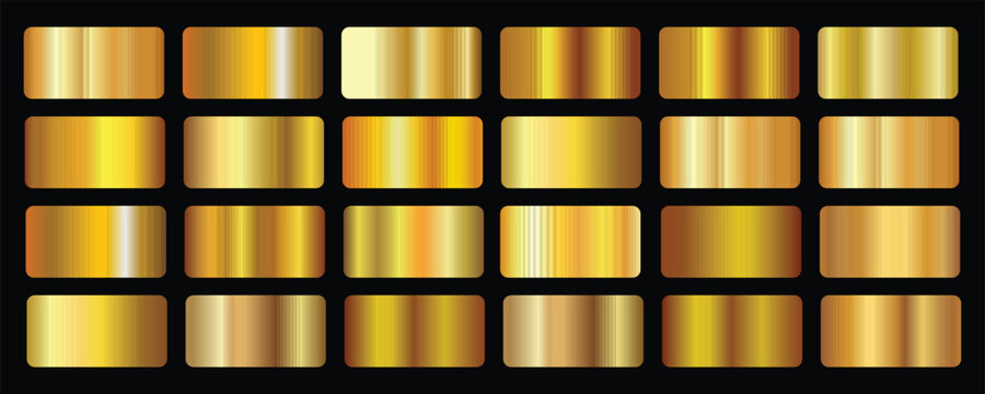 Collection of different golden gradients. Elegant golden bright gradient swatches collection