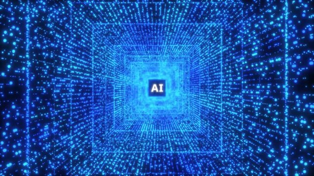 AI Letters Artificial Intelligence Technology Loop Tunnel Chip Microprocessor Animation