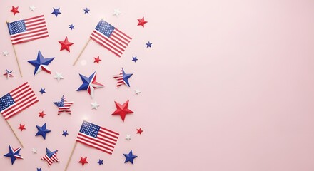 Obraz premium Memorial day patriotic decorations with american flags and stars