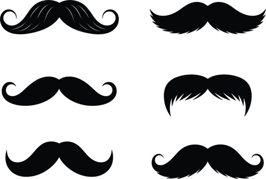 Black mustache and moustache silhouettes set with different shapes, barber shop and gentleman vector illustration