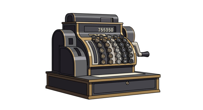 Vintage Cash Register with Gold Trim.