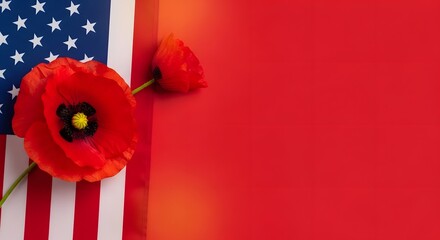 Obraz premium Memorial day tribute with american flag and red poppies