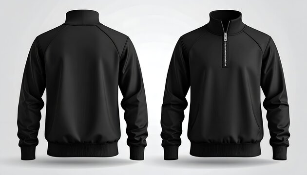Black Quarter Zip Pullover Sweatshirt Mockup: Front and Back View of a Modern Athletic Top